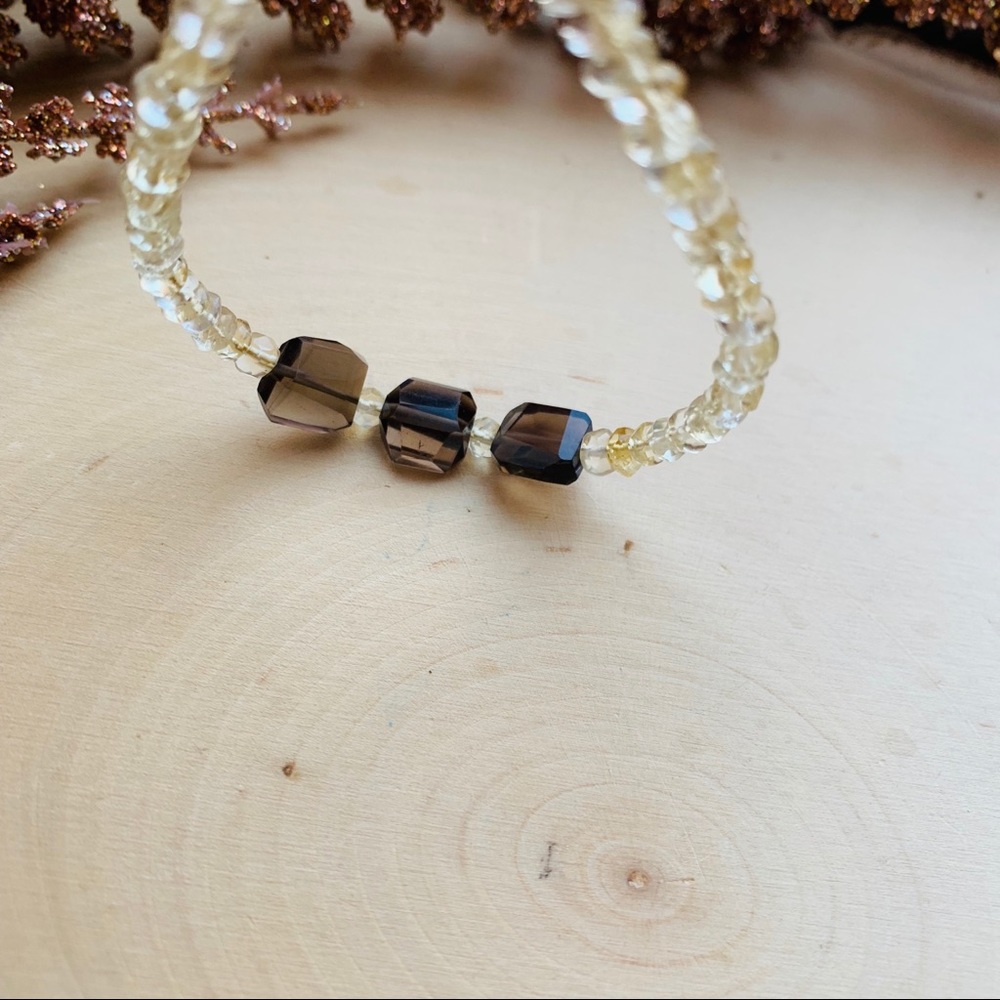 Citrine & Quartz Gemstone Crystal Beaded Bracelet - Picture 5 of 8